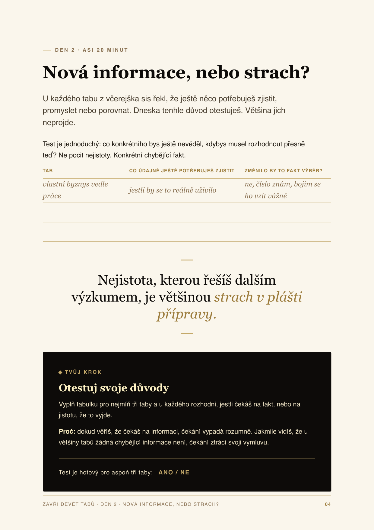 Náhled strany Den 2: Nová informace, nebo strach?